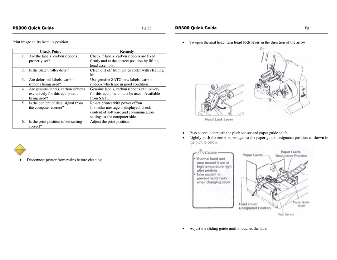 SATO DR300 manual Check Point Remedy 