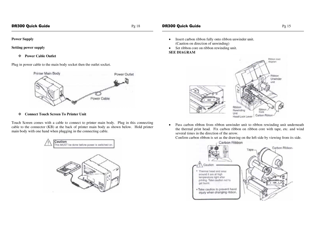 SATO DR300 manual Power Supply Setting power supply ™ Power Cable Outlet, ™ Connect Touch Screen To Printer Unit 