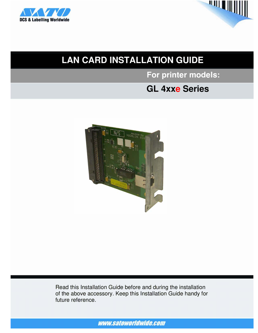 SATO GL 4xxe Series manual LAN Card Installation Guide, Important information 