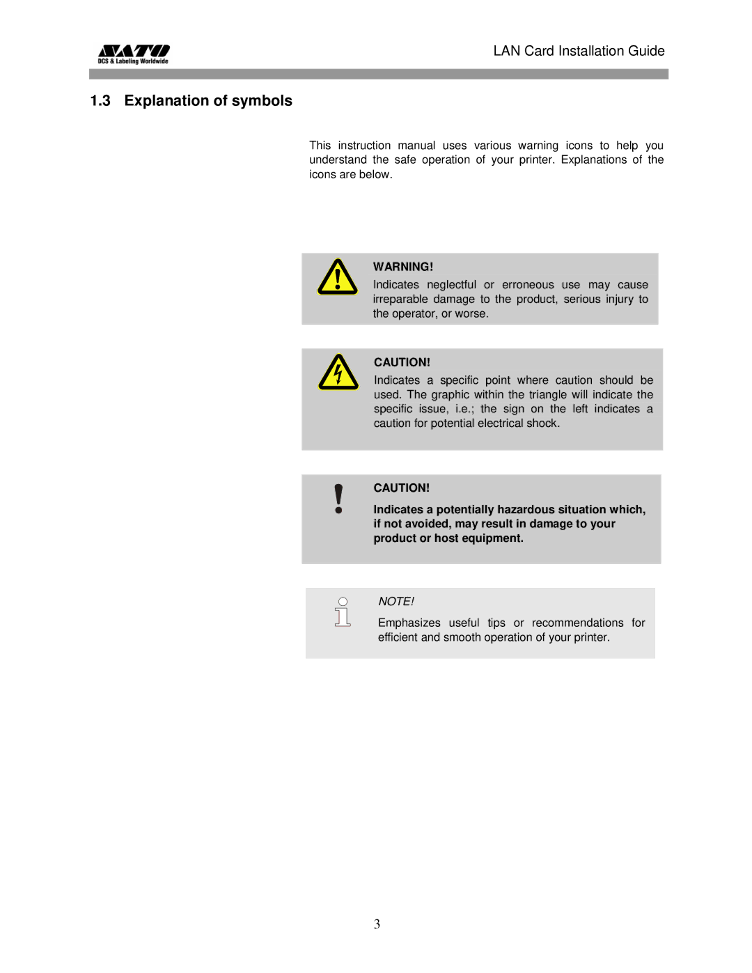 SATO GL 4xxe Series manual Explanation of symbols 