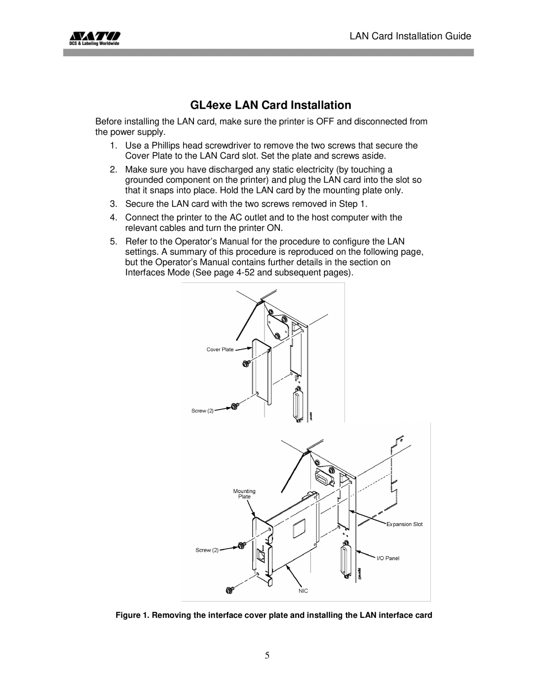 SATO GL 4xxe Series manual GL4exe LAN Card Installation 