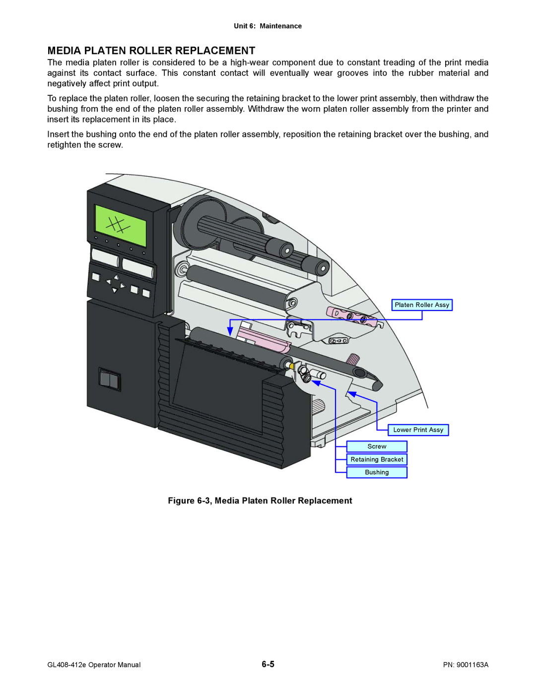 SATO GL408/412E manual Media Platen Roller Replacement 