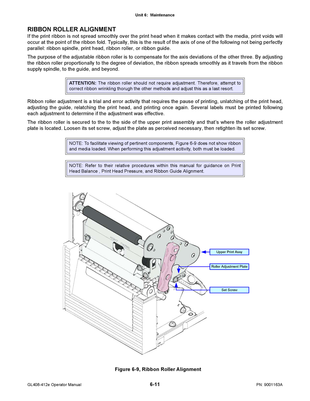 SATO GL408/412E manual Ribbon Roller Alignment 