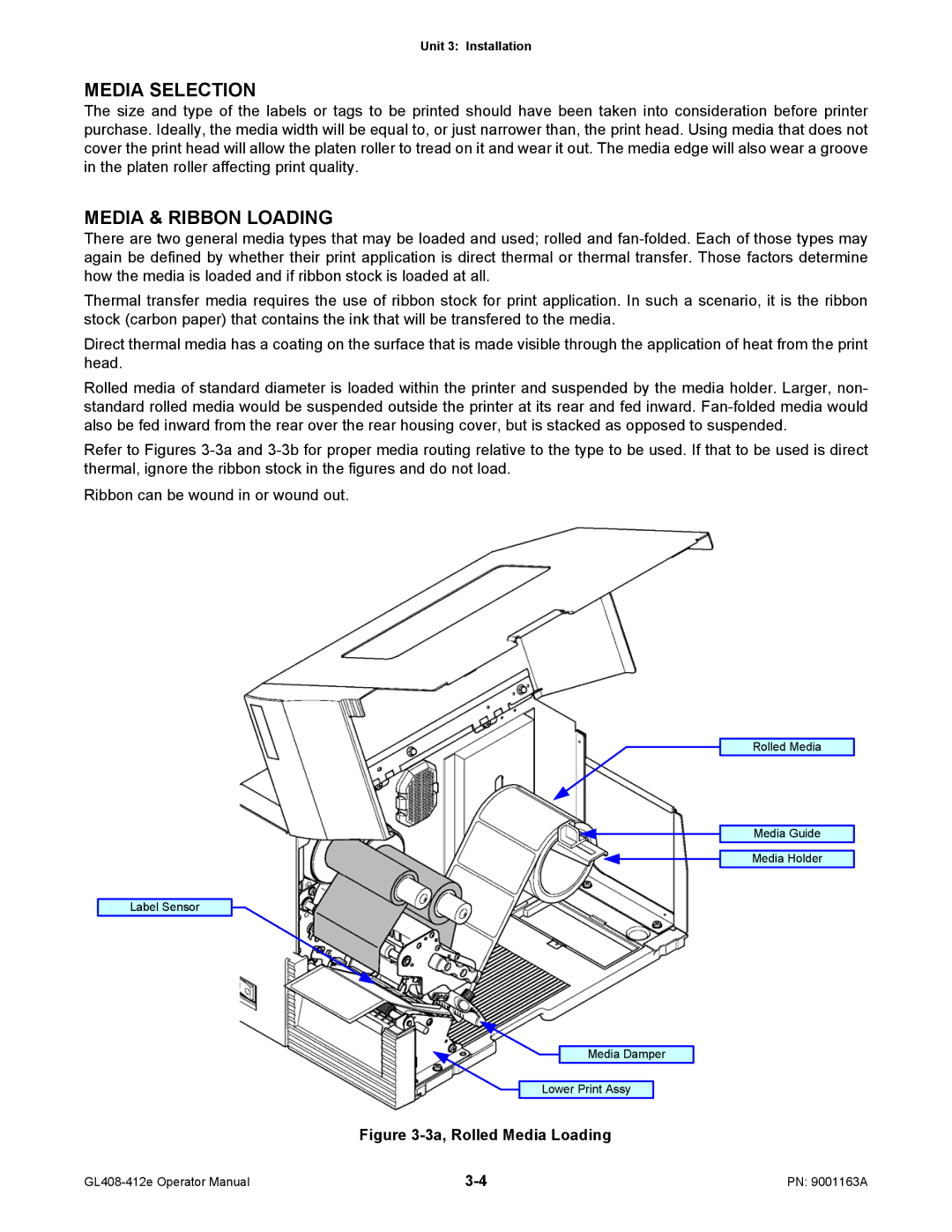 SATO GL408/412E manual Media Selection, Media & Ribbon Loading 