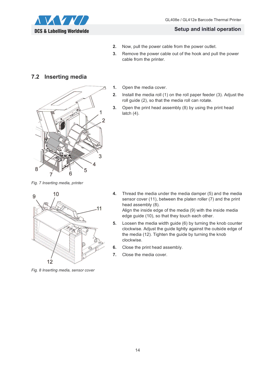 SATO GL408e / GL412e quick start Inserting media, printer 