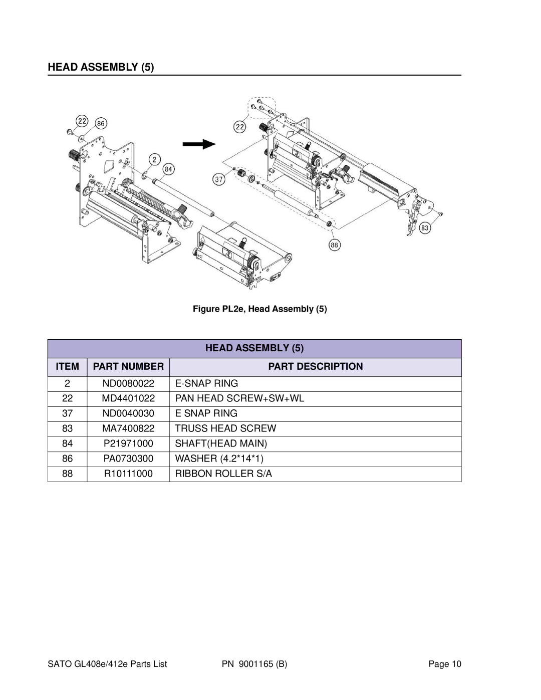 SATO GL412e, GL408e manual Shafthead Main 