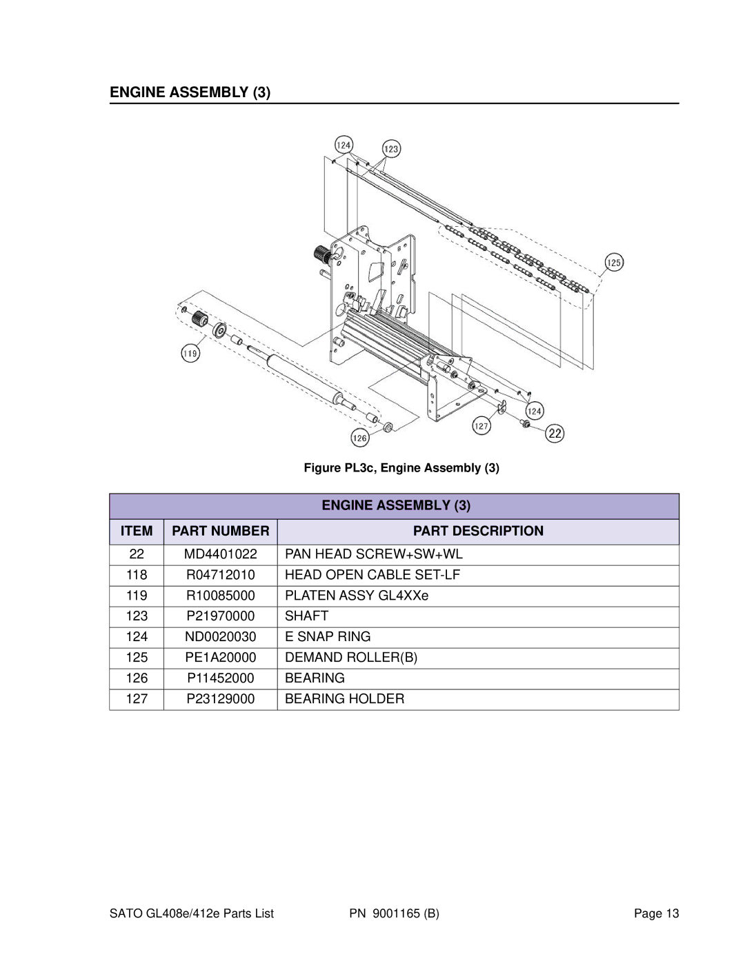 SATO GL408e, GL412e manual Shaft 