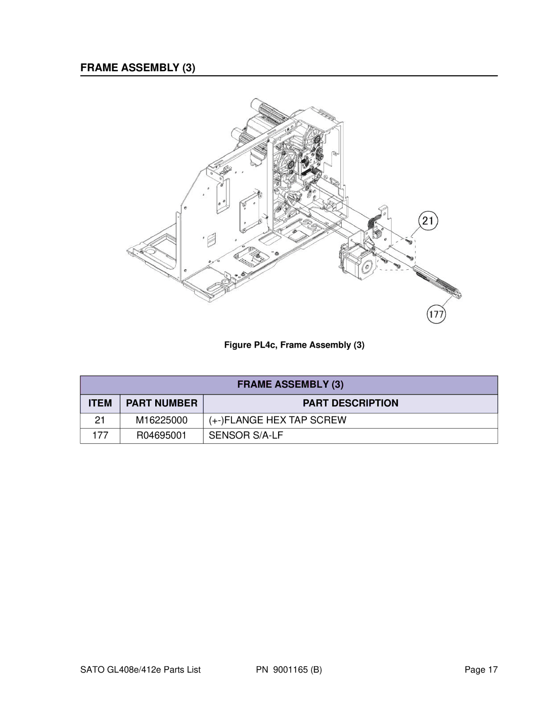 SATO GL408e, GL412e manual Sensor S/A-LF 