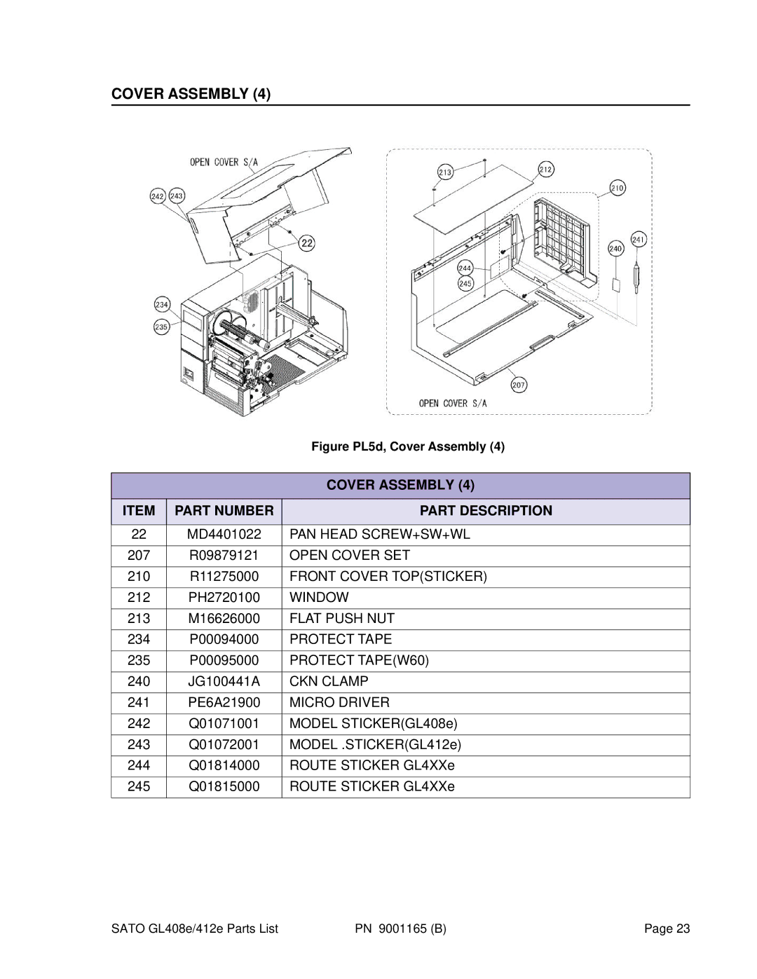 SATO GL408e, GL412e manual Open Cover SET 