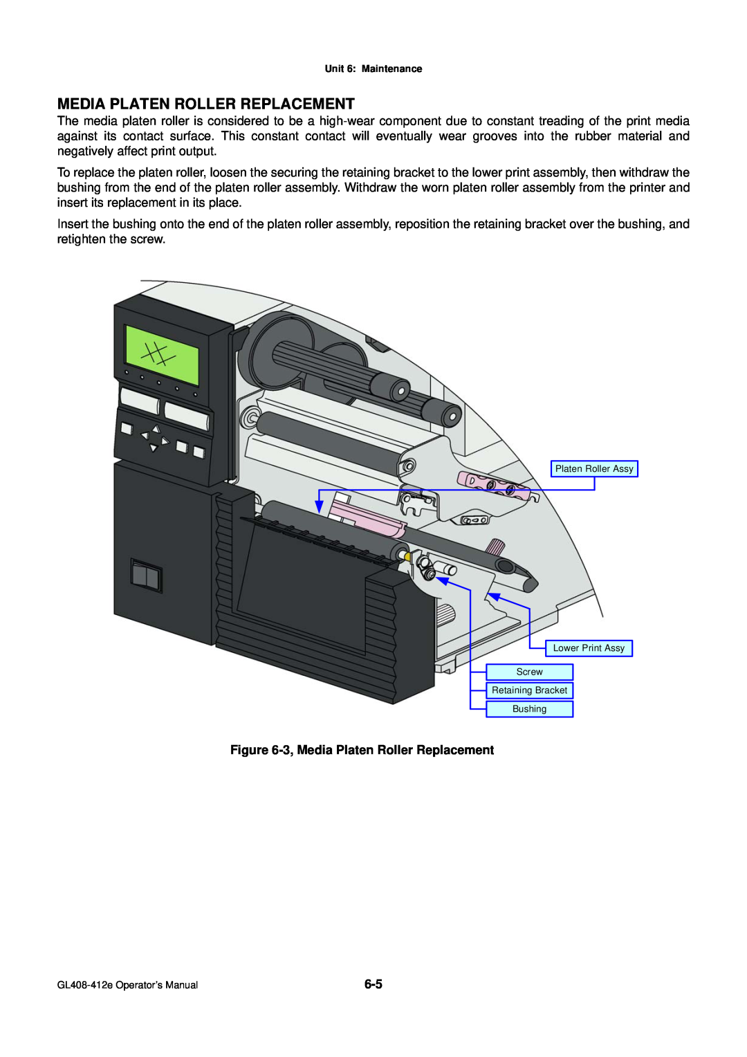 SATO GL4XXE manual 3, Media Platen Roller Replacement 