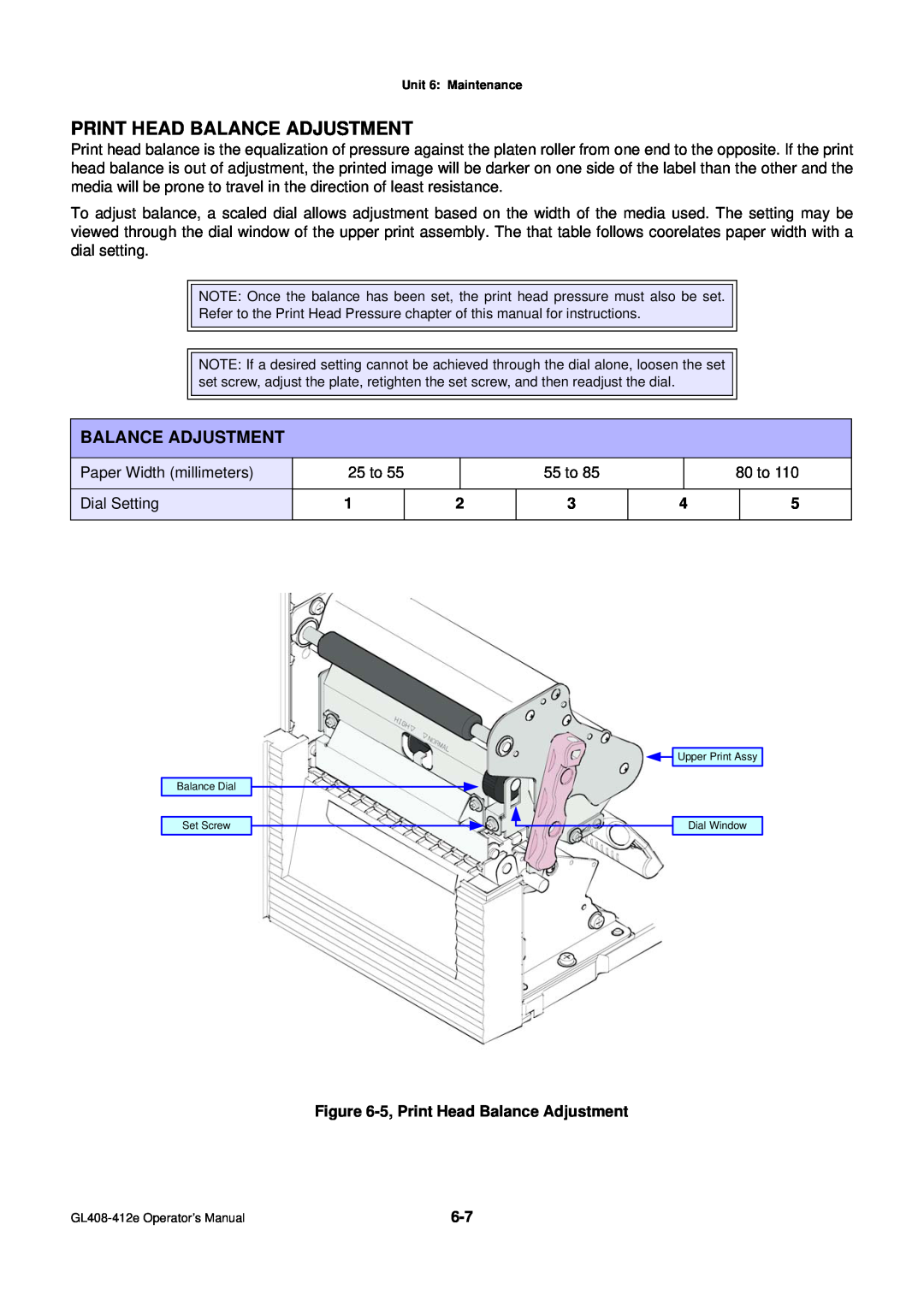 SATO GL4XXE manual Print Head Balance Adjustment 
