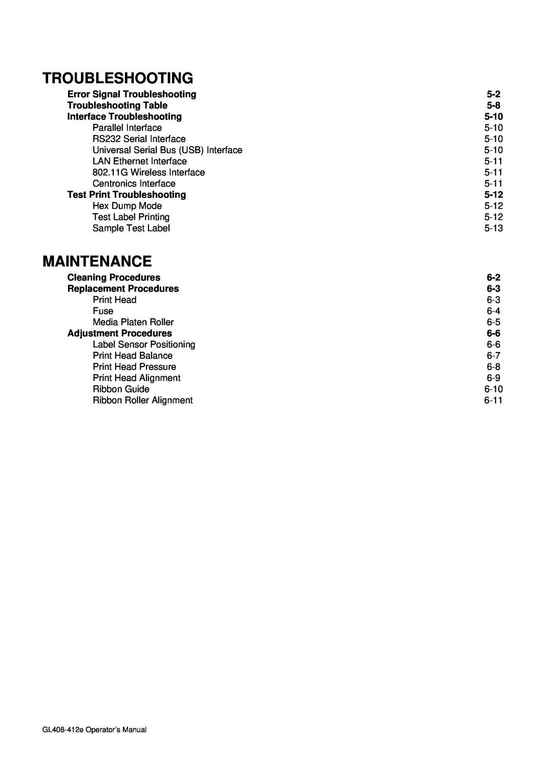 SATO GL4XXE manual Troubleshooting, Maintenance 
