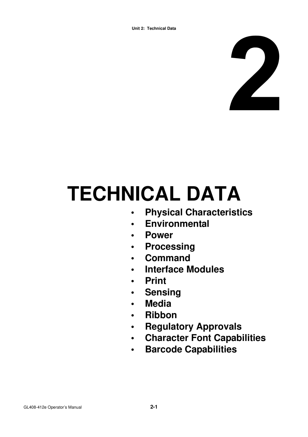 SATO GL4XXE manual Technical Data 