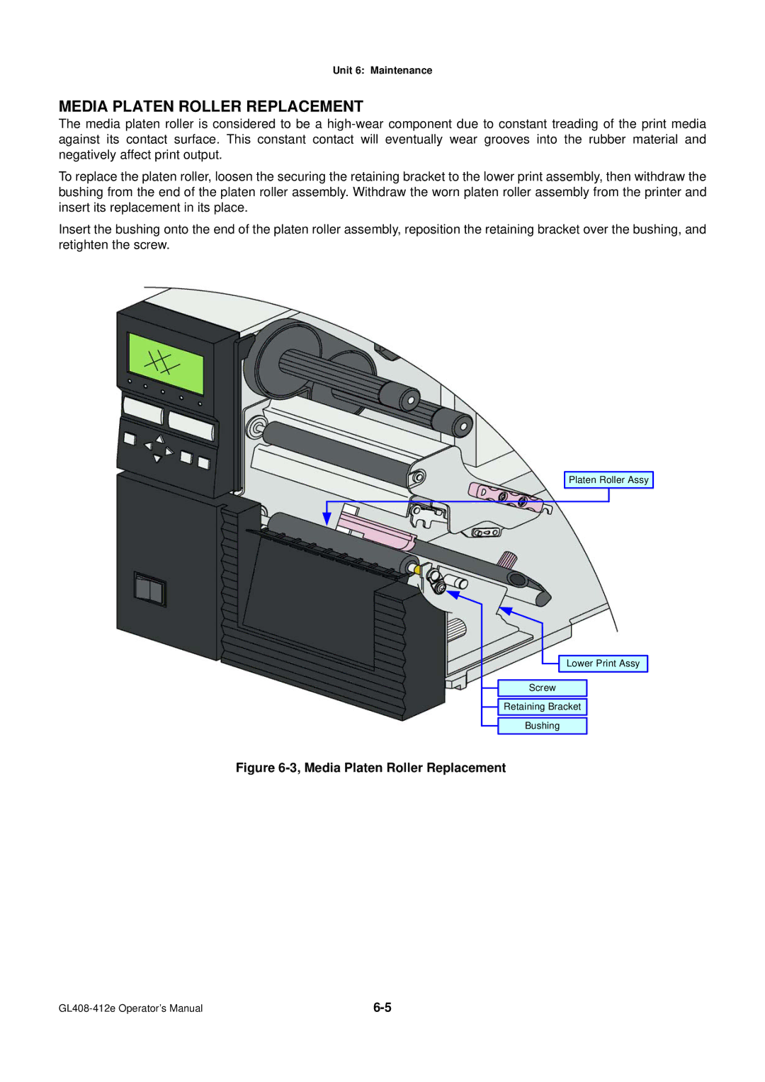 SATO GL4XXE manual Media Platen Roller Replacement 