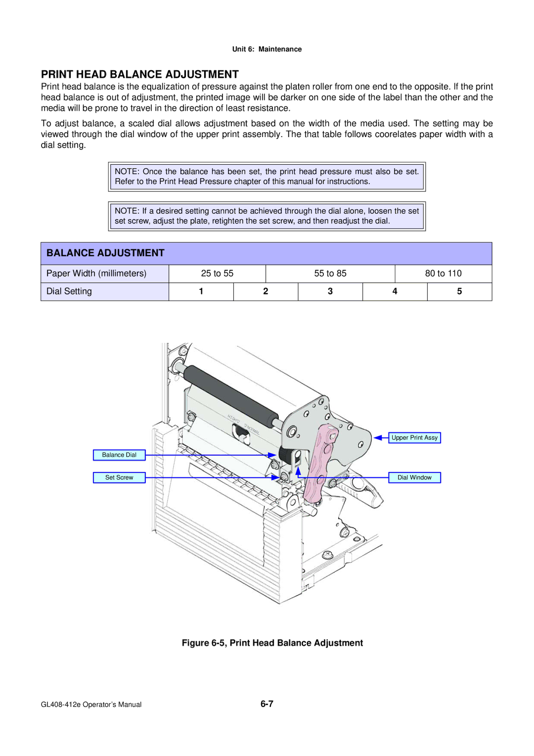 SATO GL4XXE manual Print Head Balance Adjustment 