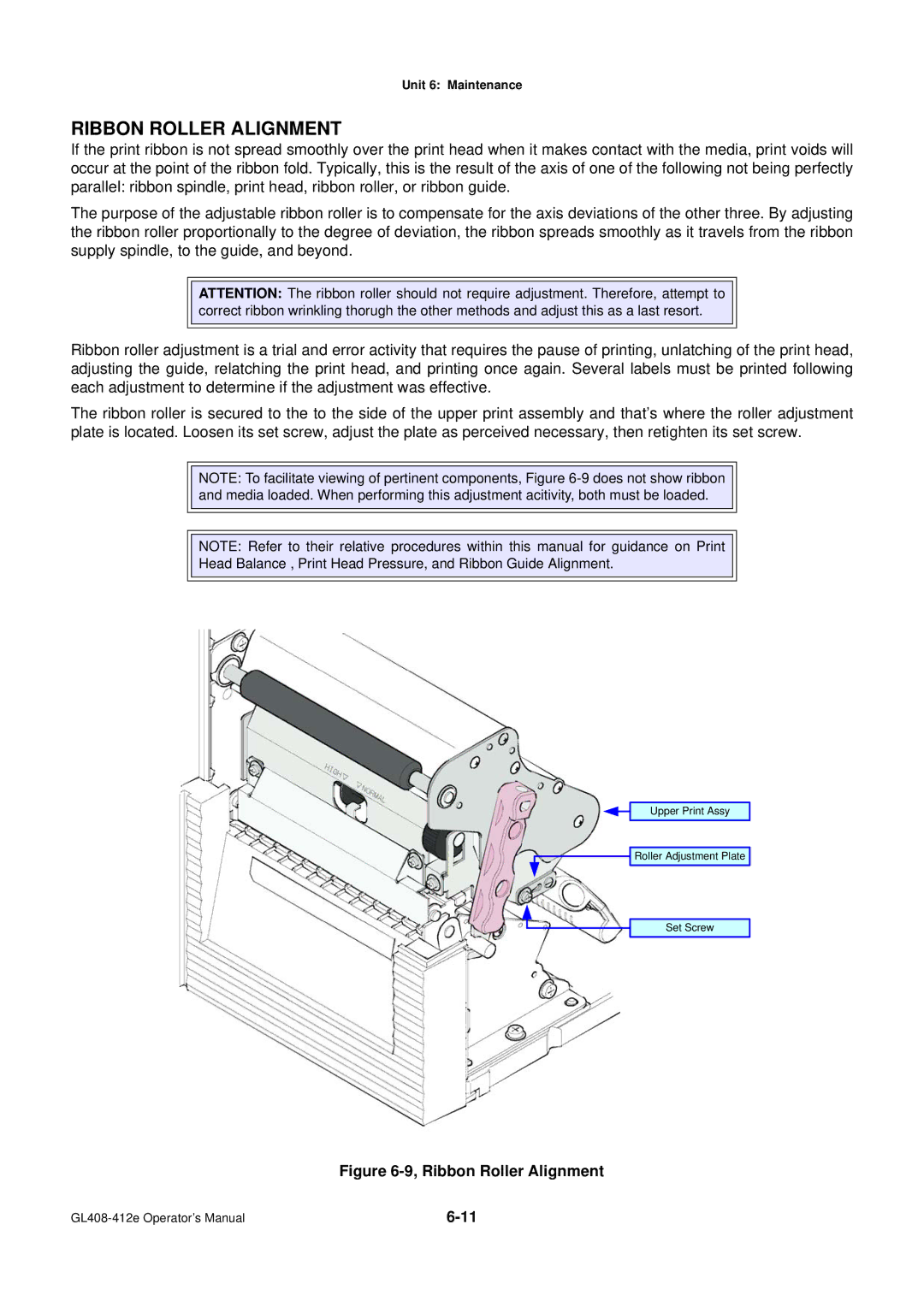 SATO GL4XXE manual Ribbon Roller Alignment 