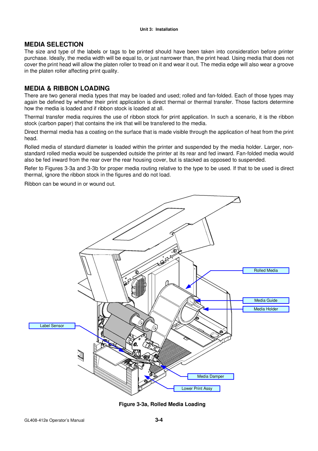 SATO GL4XXE manual Media Selection, Media & Ribbon Loading 