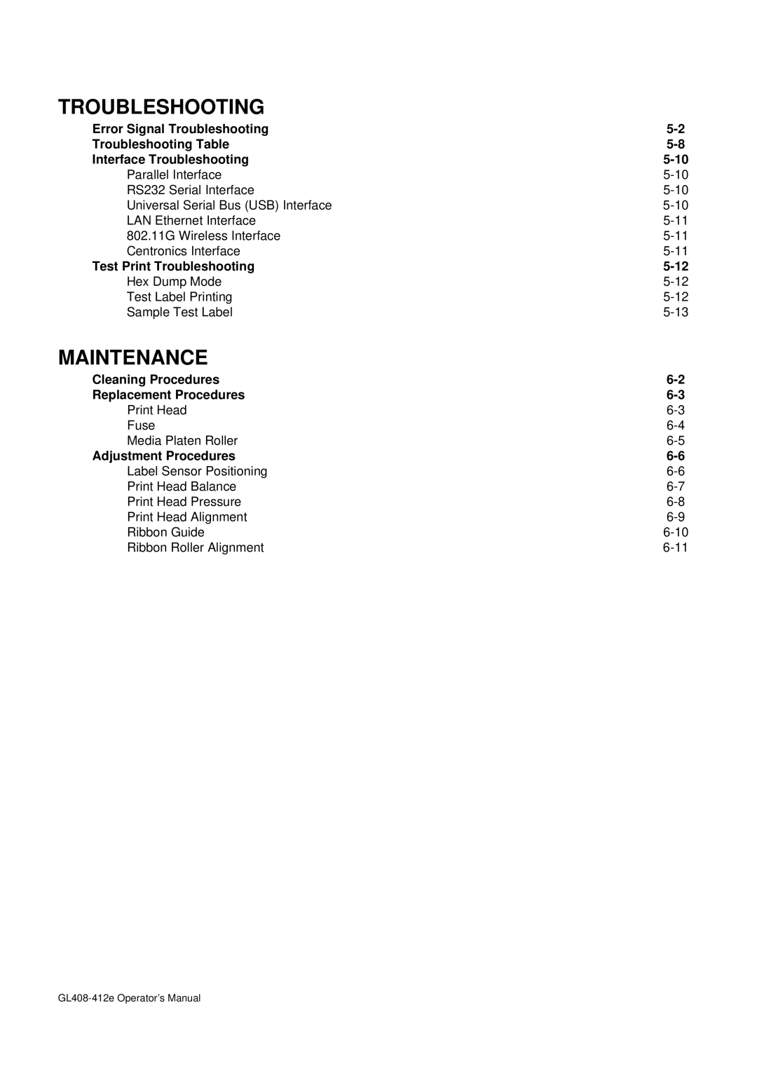 SATO GL4XXE manual Troubleshooting, Maintenance 