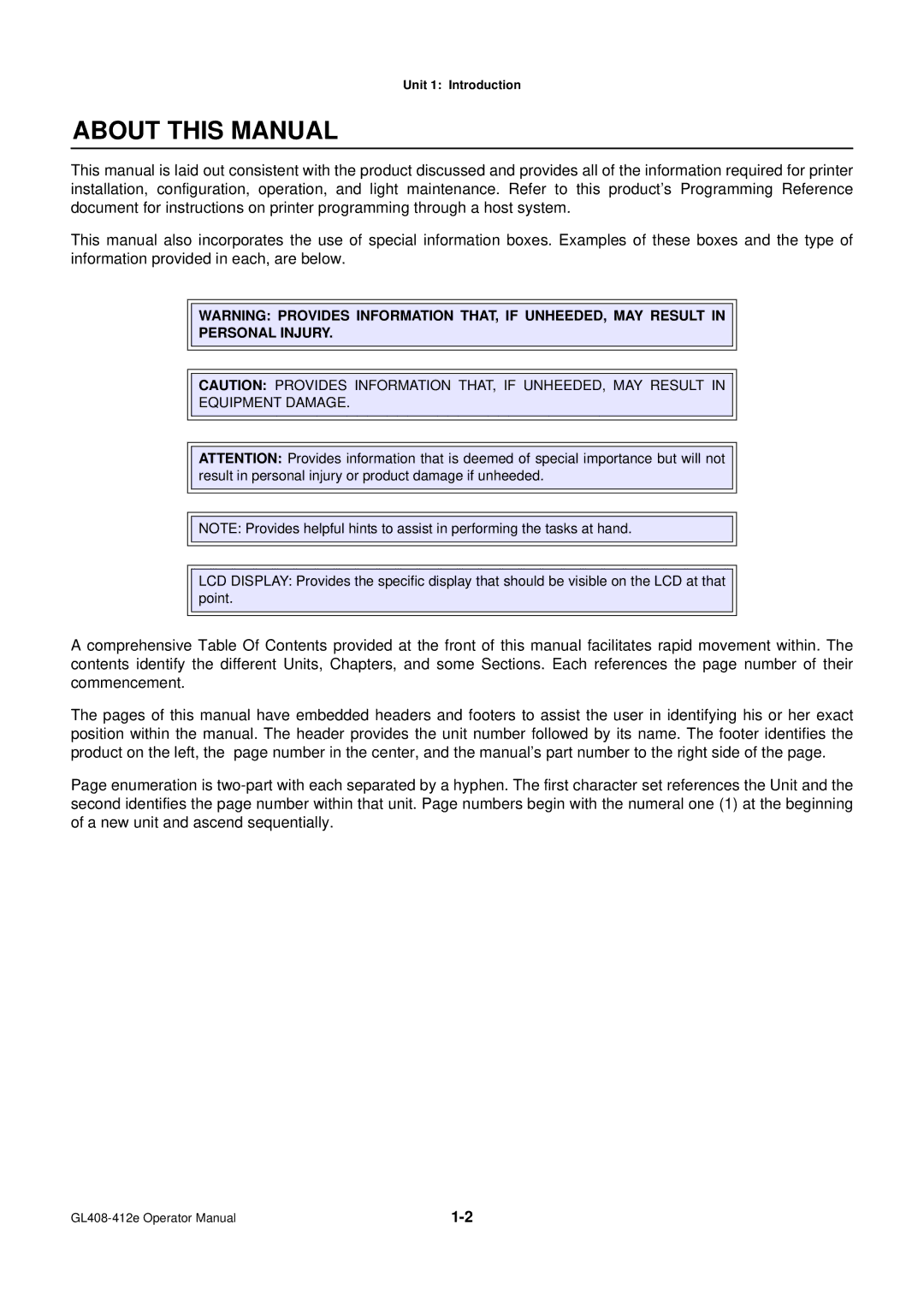 SATO GL4XXE manual About this Manual, Personal Injury 