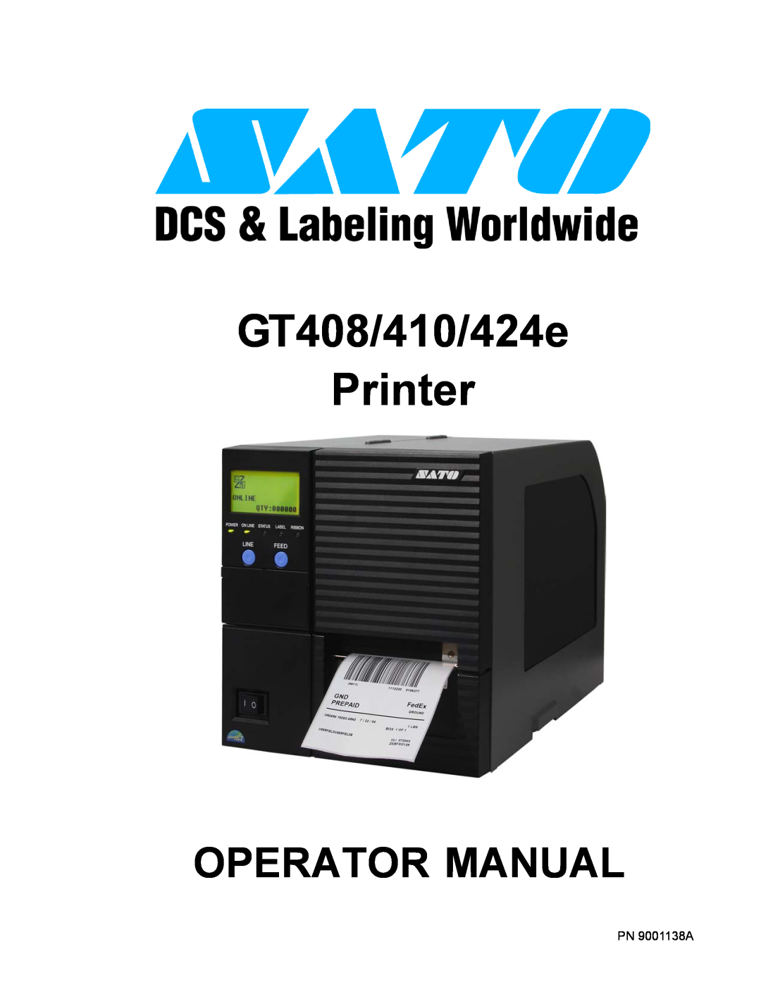 SATO GT 424e, GT 410 manual GT408/410/424e Printer, Operator Manual 