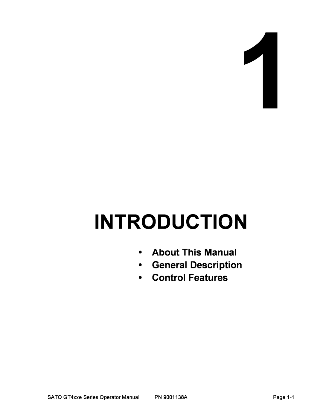 SATO GT 410, GT 424e, GT408 manual Introduction, About This Manual General Description Control Features 