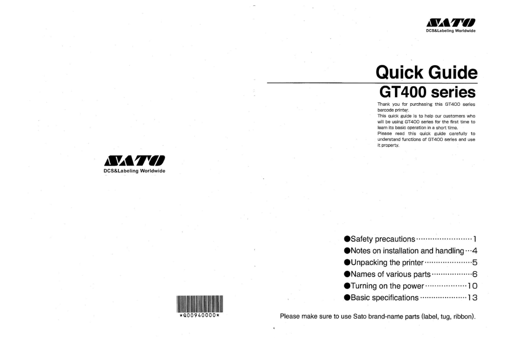 SATO GT400 series manual 