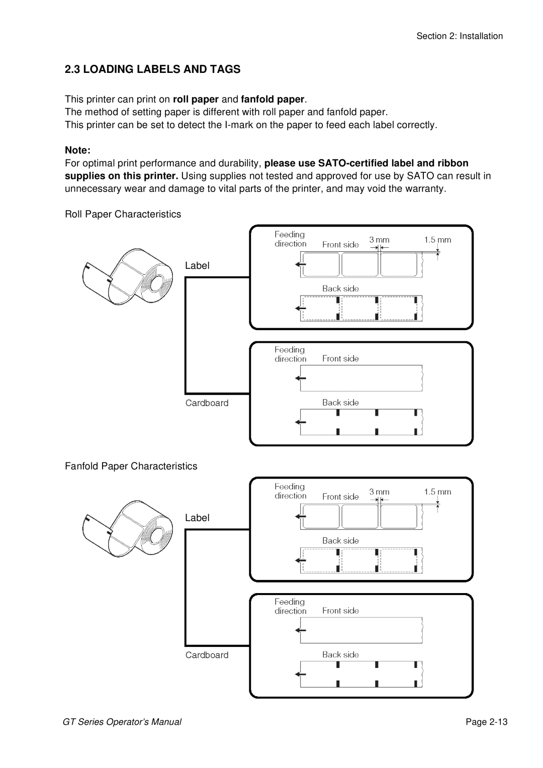 SATO GT424 manual RollPaperCharacteristicsLabel, Loading Labels and Tags 