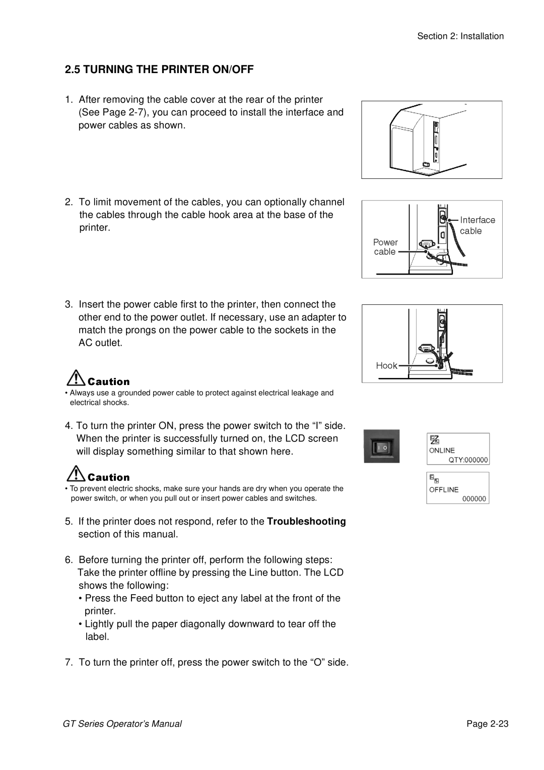 SATO GT424 manual Turning the Printer ON/OFF 