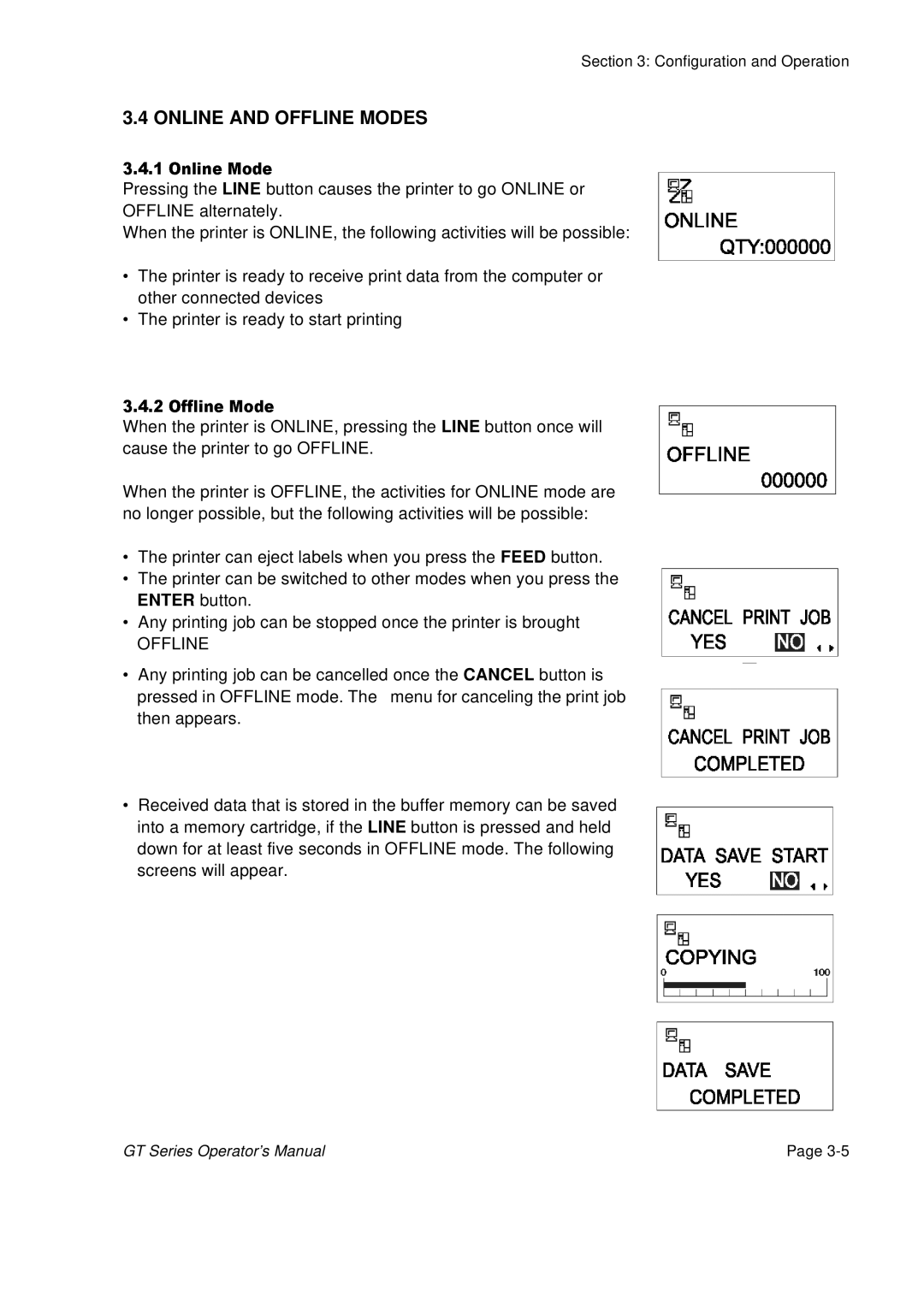 SATO GT424 manual Online and Offline Modes 