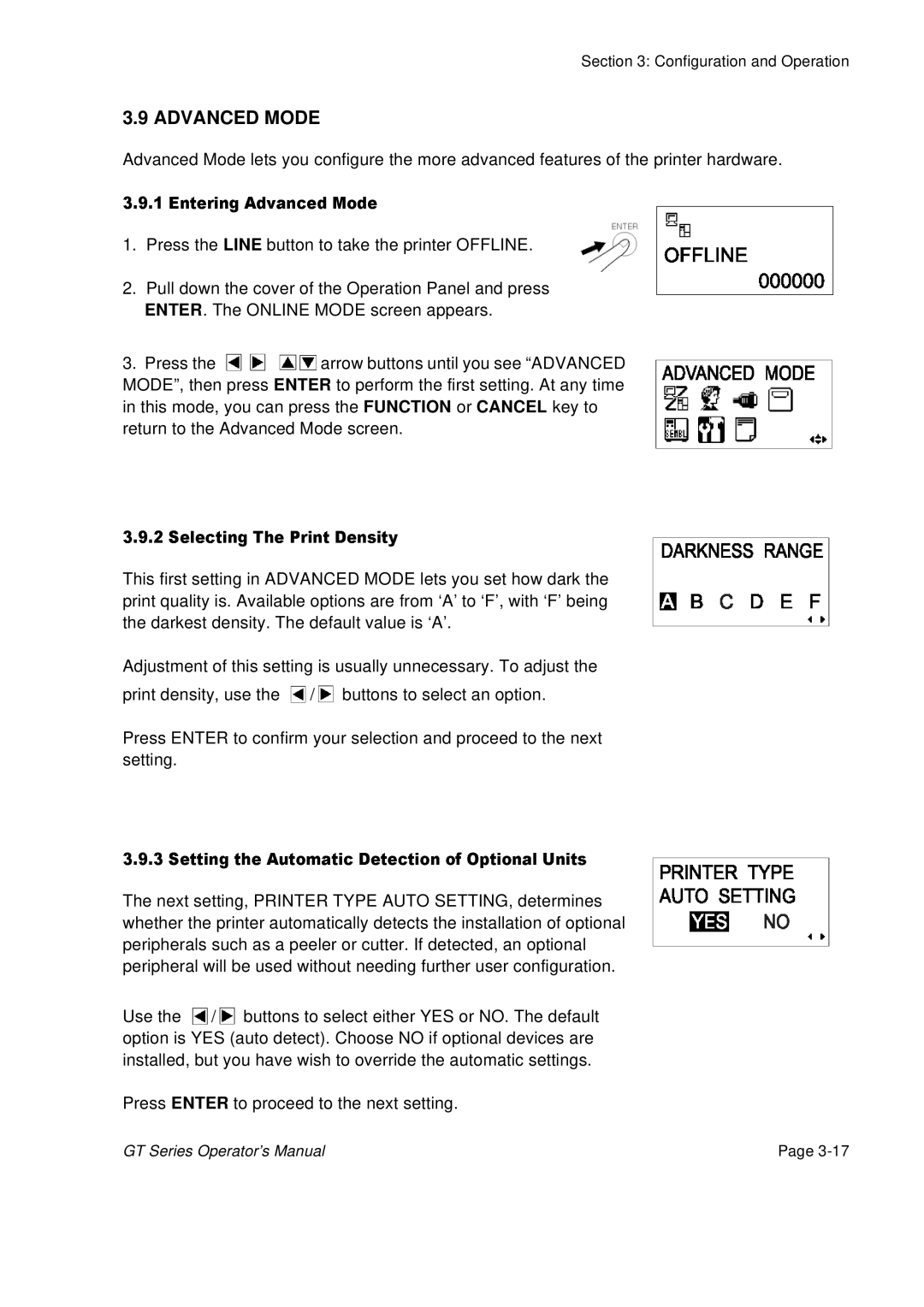 SATO GT424 manual Advanced Mode 