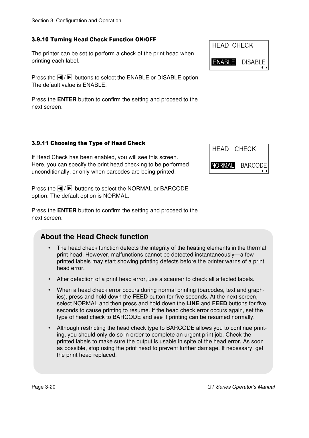 SATO GT424 manual About the Head Check function 