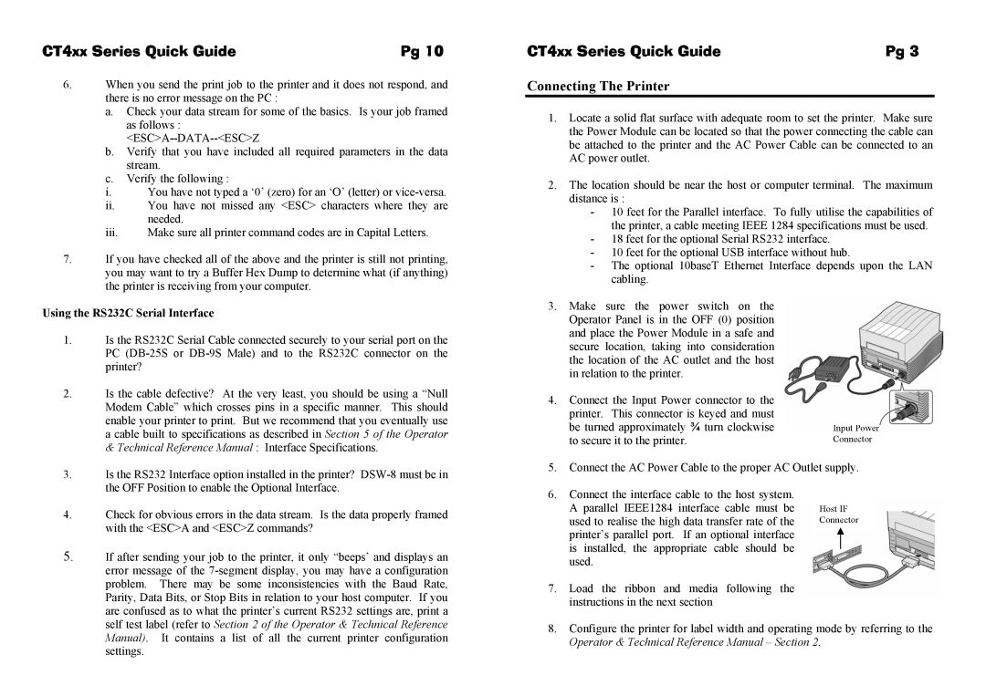 SATO label dispenser manual Connecting The Printer, Esca--Data--Escz, Using the RS232C Serial Interface 