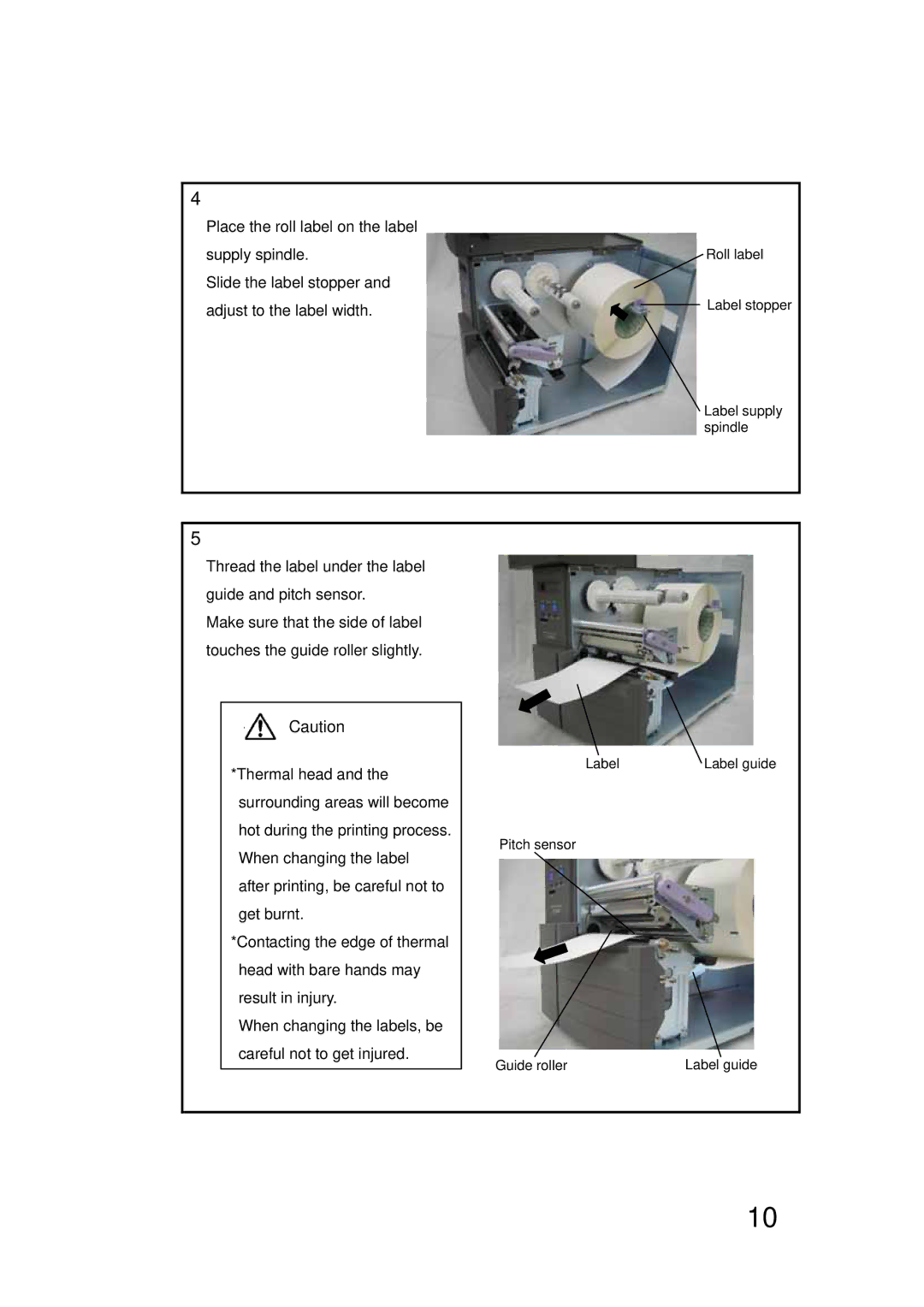 SATO LM400E manual Roll label Label stopper Label supply spindle 