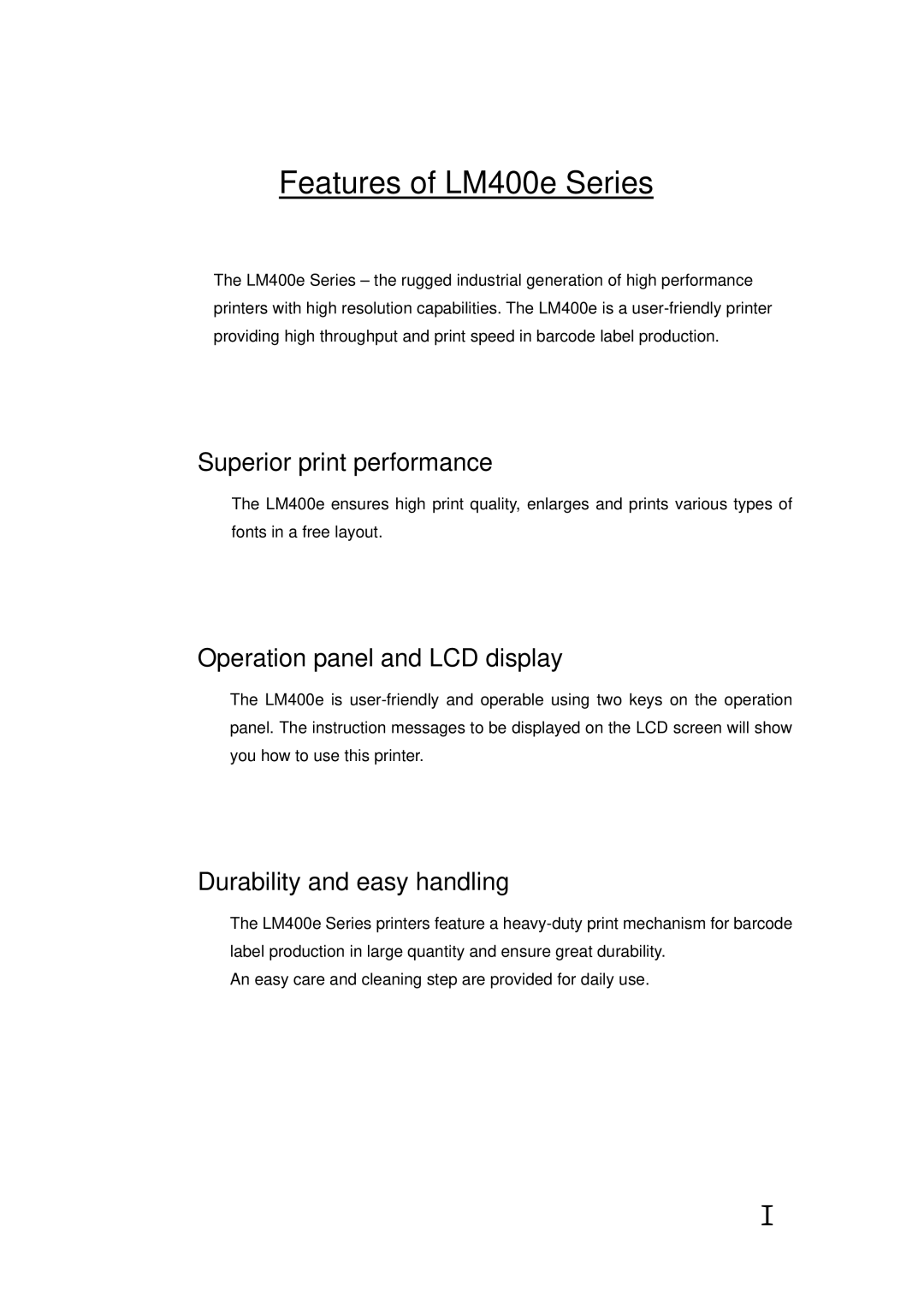 SATO LM400E manual Features of LM400e Series 