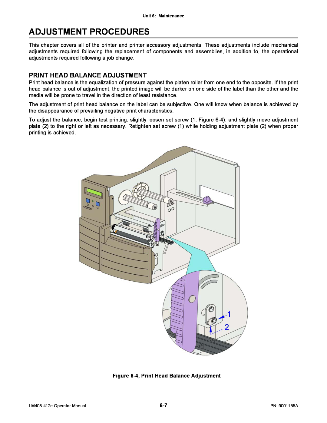 SATO LM408/412E manual Adjustment Procedures, Print Head Balance Adjustment 