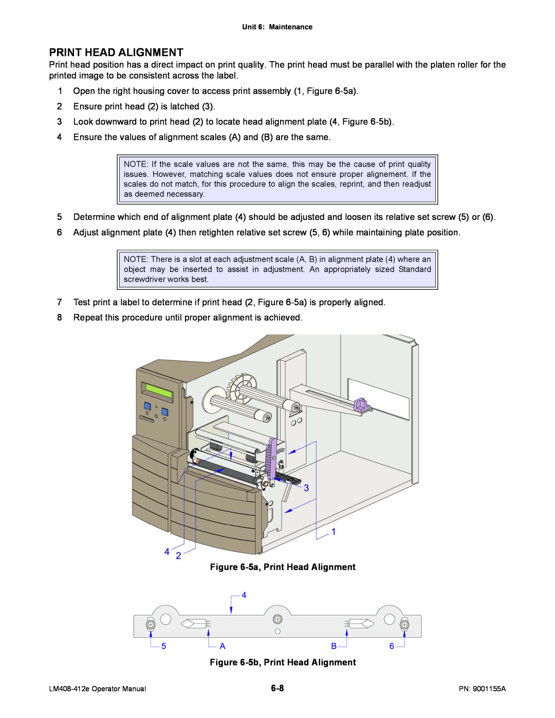 SATO LM408/412E manual 5a, Print Head Alignment, 5b, Print Head Alignment 