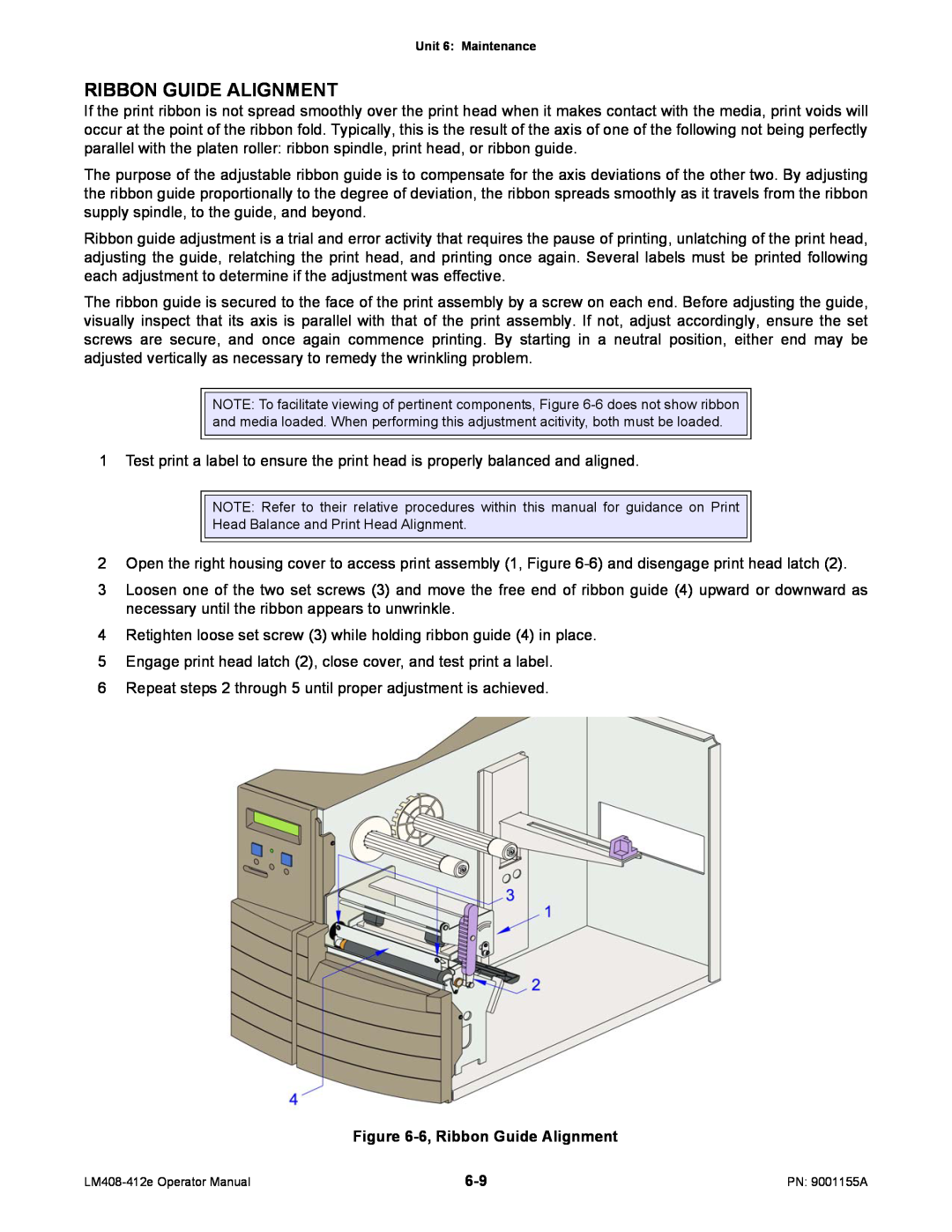 SATO LM408/412E manual 6, Ribbon Guide Alignment 