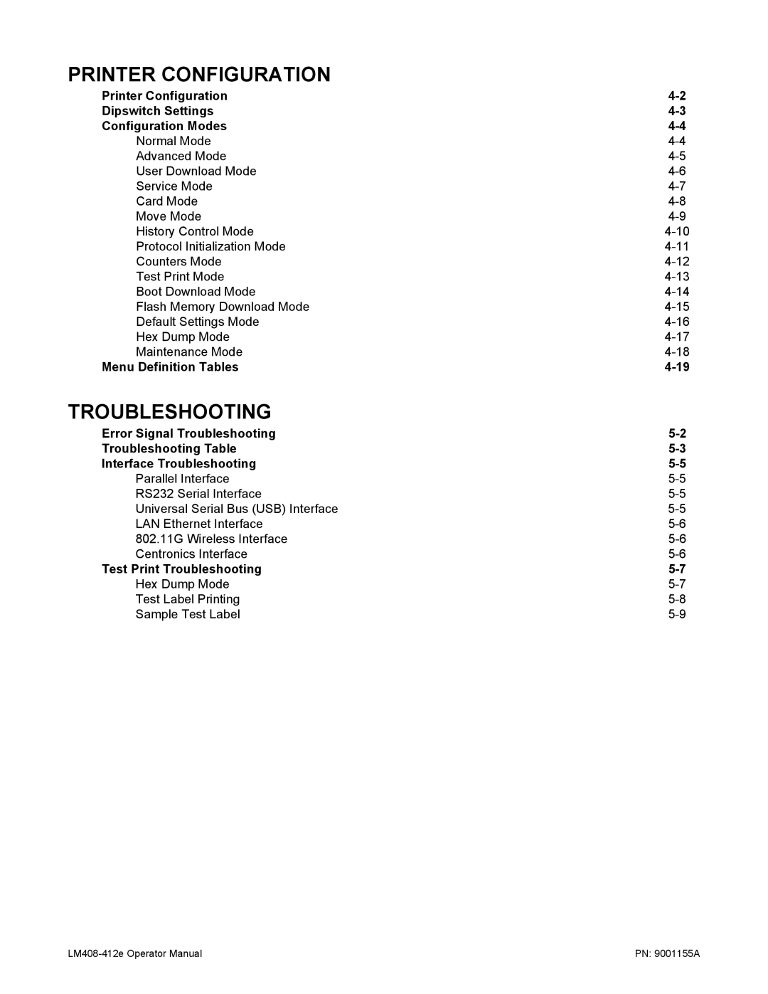 SATO LM408/412E manual Printer Configuration, Troubleshooting 