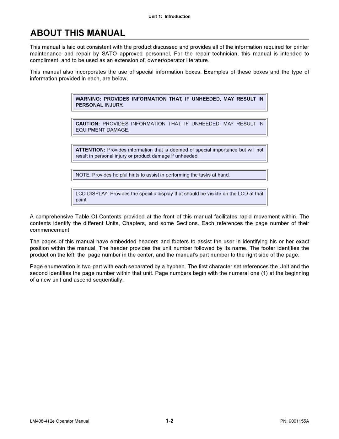 SATO LM408/412E manual About this Manual, Equipment Damage 