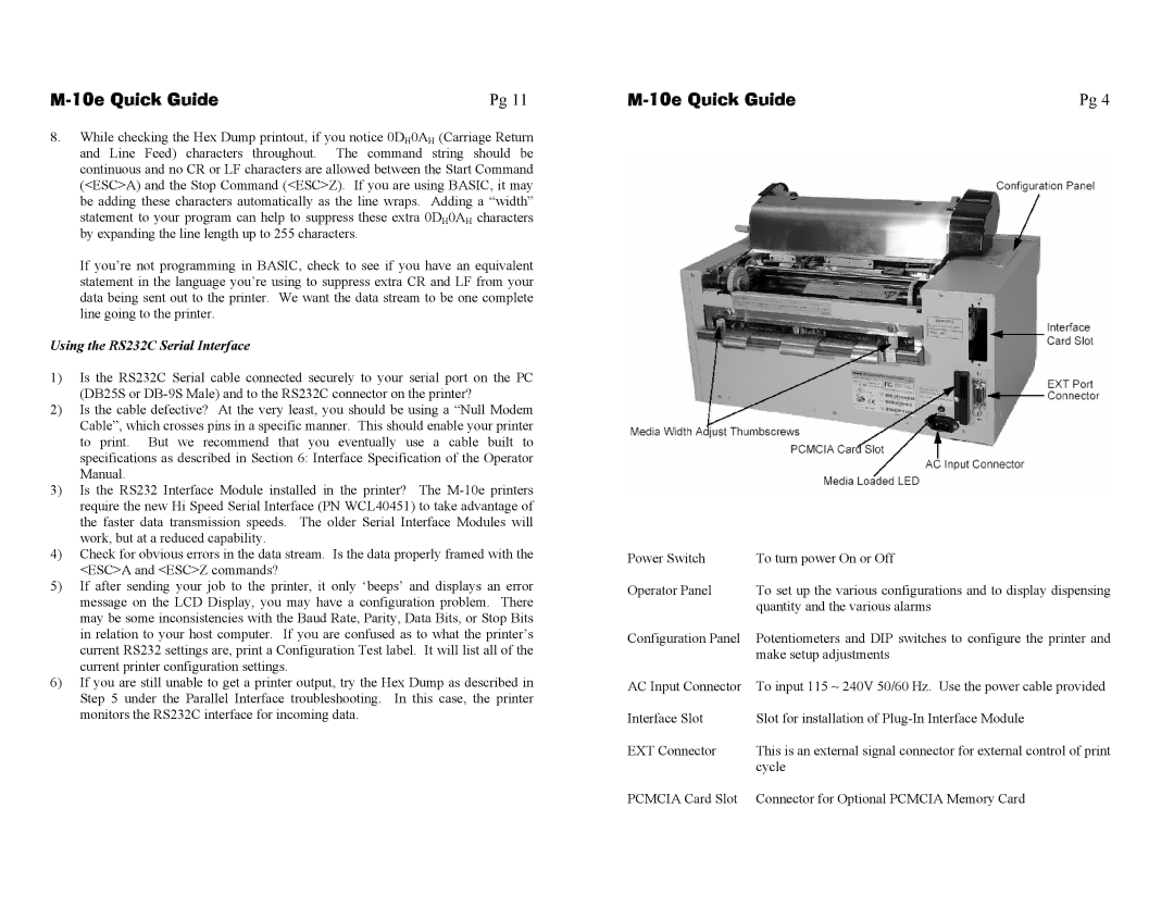 SATO M-10e manual Using the RS232C Serial Interface 