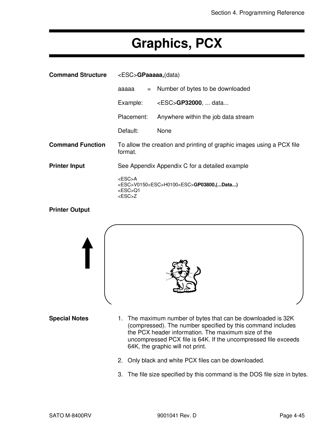 SATO M-8400RV manual Graphics, PCX, Command Structure ESCGPaaaaa,data 