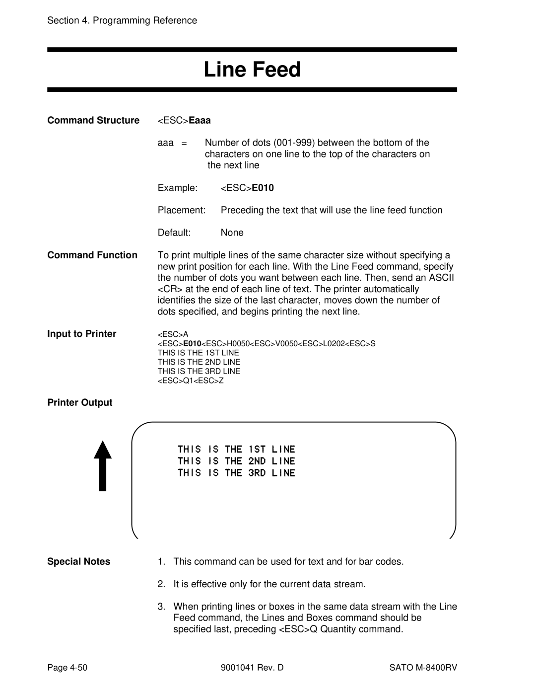 SATO M-8400RV manual Line Feed 