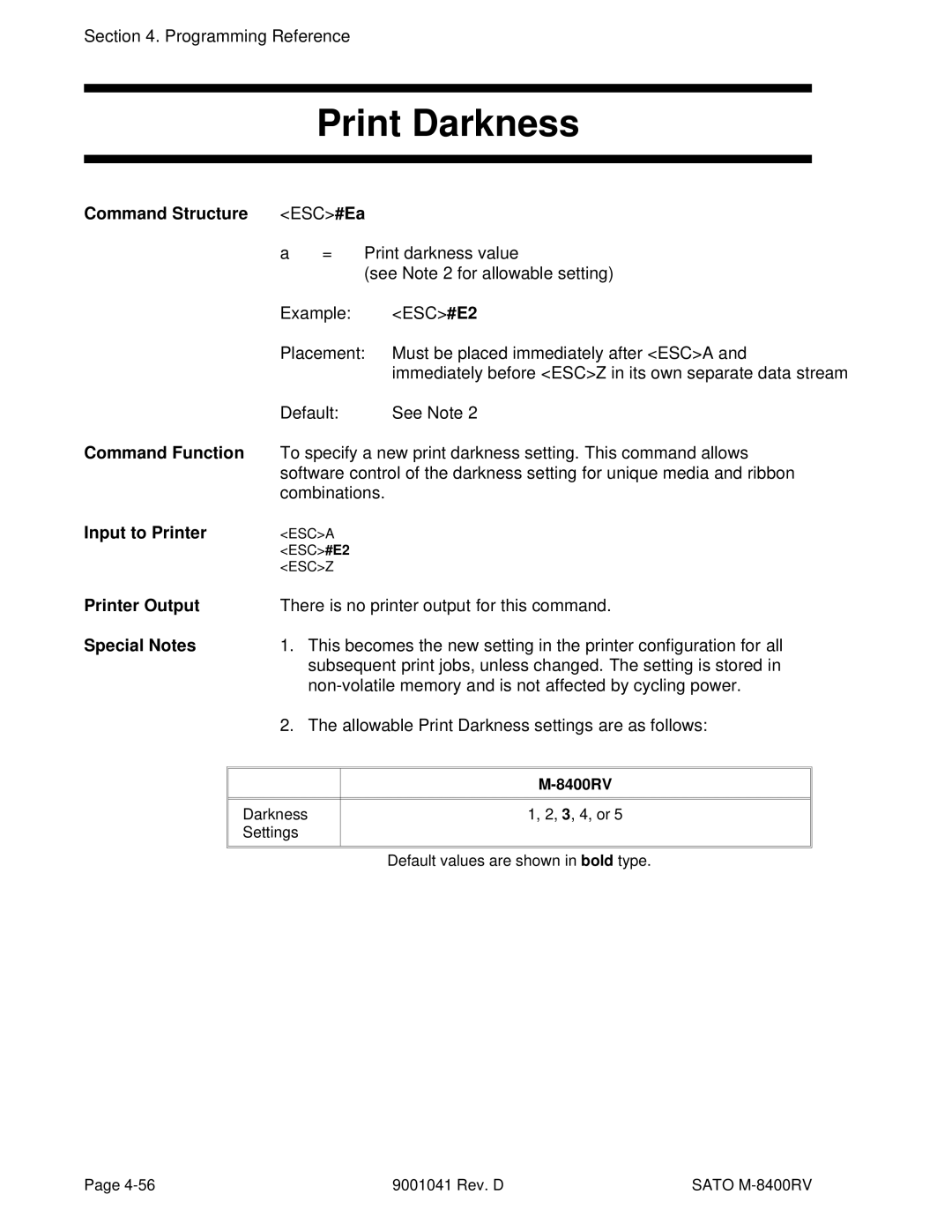 SATO M-8400RV manual Print Darkness 