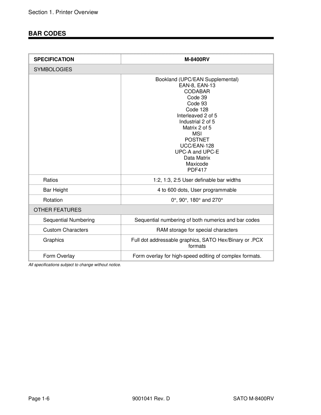 SATO M-8400RV manual BAR Codes, UCC/EAN-128 