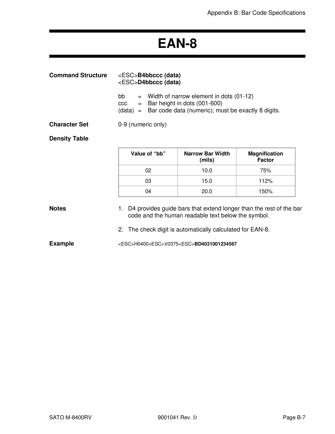 SATO M-8400RV manual Command Structure ESCB4bbccc data ESCD4bbccc data, Code and the human readable text below the symbol 