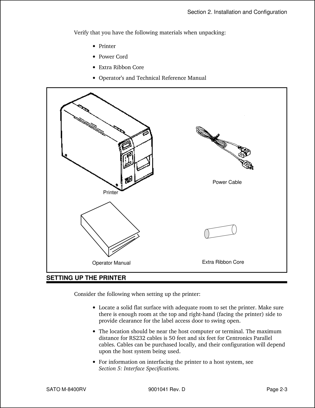 SATO M-8400RV manual Setting UP the Printer 