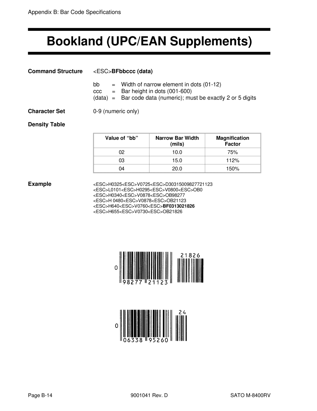 SATO M-8400RV manual Bookland UPC/EAN Supplements 