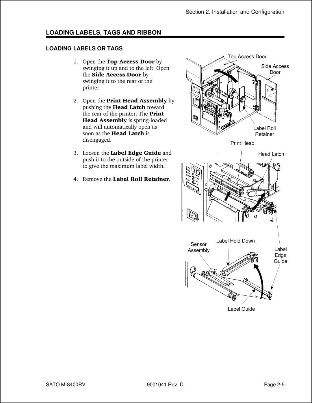 SATO M-8400RV manual Loading LABELS, Tags and Ribbon, Loading Labels or Tags 