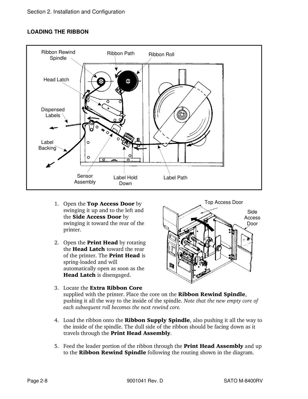 SATO M-8400RV manual Loading the Ribbon 