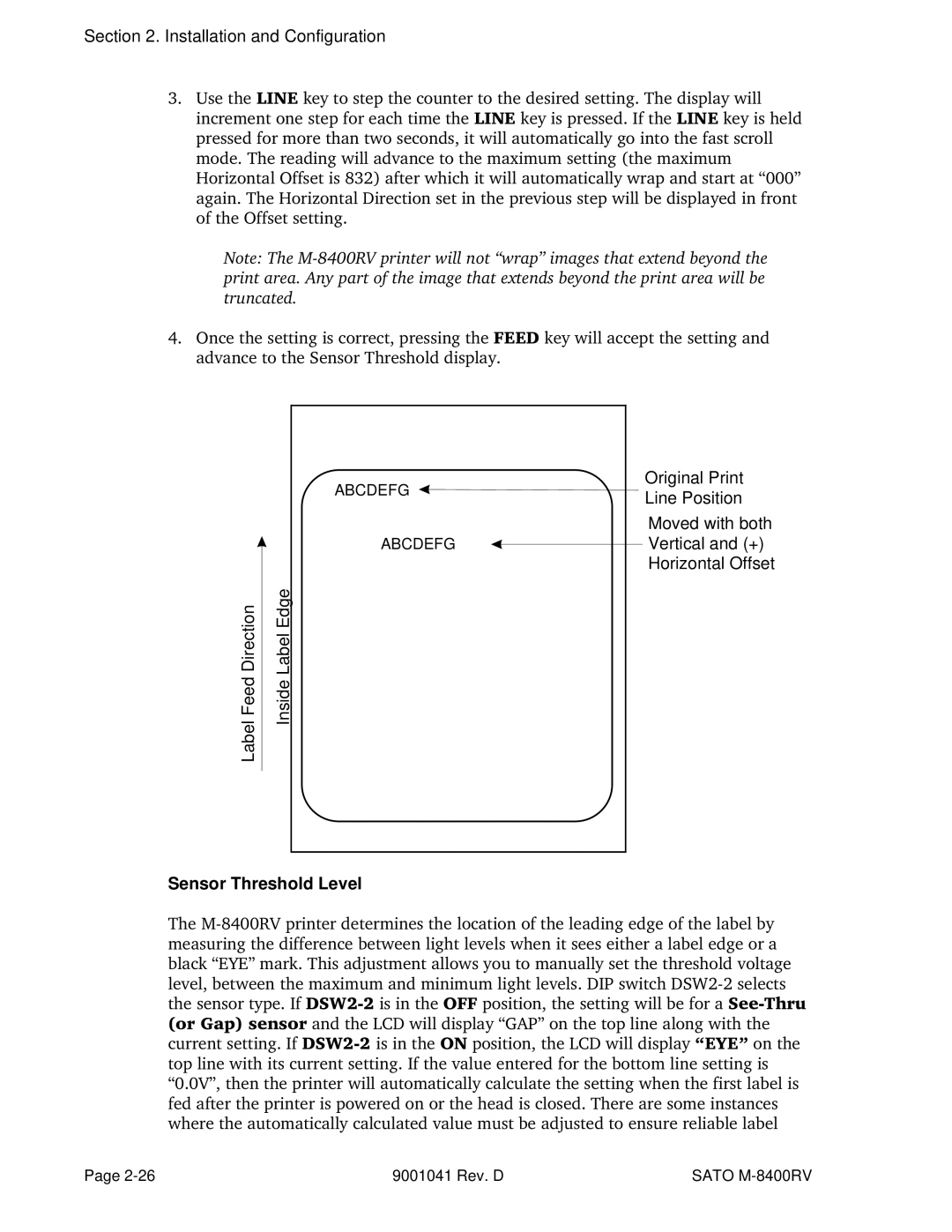 SATO M-8400RV manual Sensor Threshold Level 